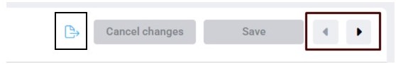 Scroll arrows and export function for data tables Scrollbar arrows and an export icon next to the Save and Cancel buttons