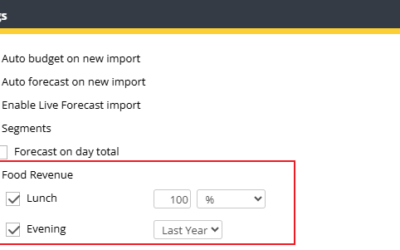 Live forecast settings – Configure food revenue by segment