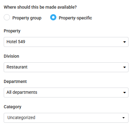 Options for creating a property-specific assumption.