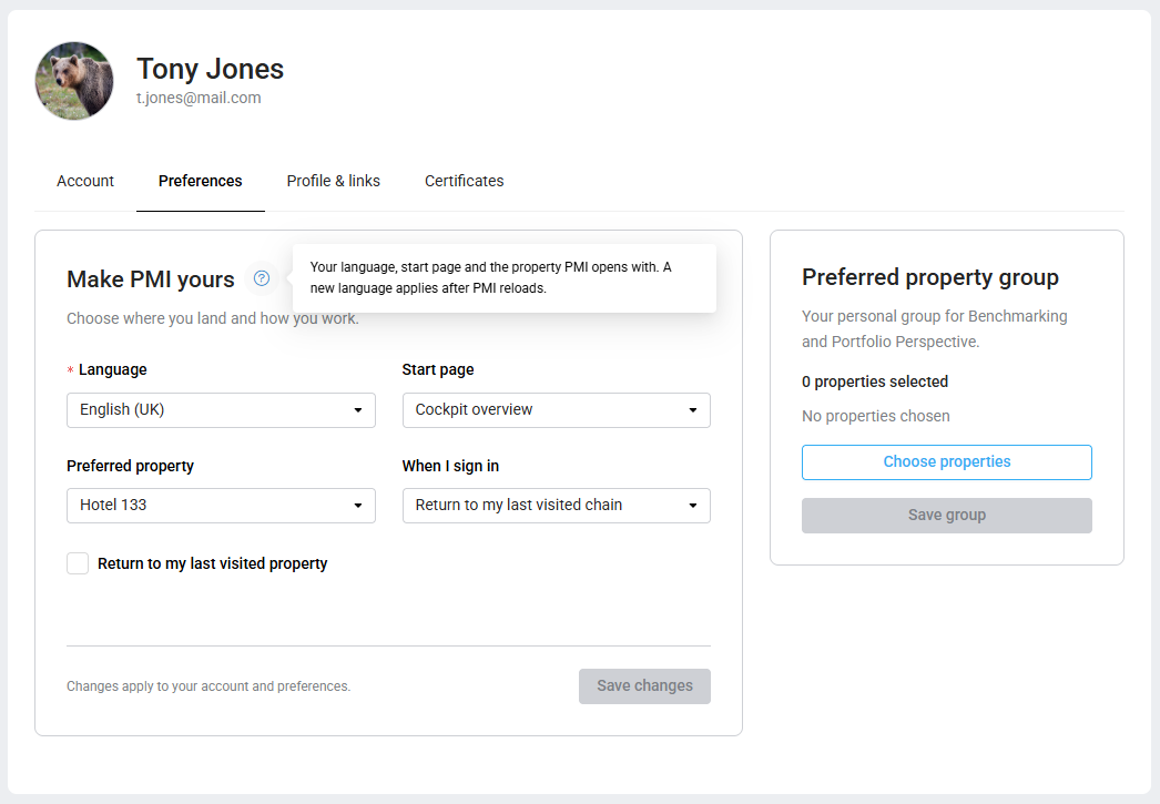 Login preferences in User settings.