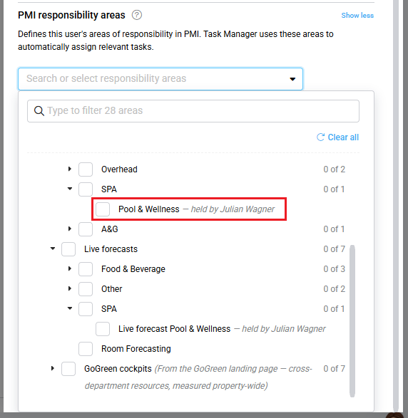 Indication that a responsibility area is assigned to another user.
